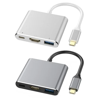 Kaasaskantav 3 in 1 USB-3.1 Type-C-HUB Alumiinium Tüüp-C 5Gbps kiire USB 3.0+100W PD+4K*2K HDMI Adapter Arvuti PC