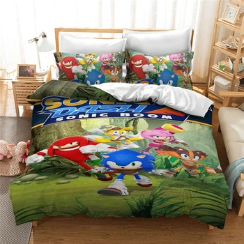 Kodutekstiili Sonic The Hedgehog Voodipesu Komplekt Lastele 3d Cartoon tekikott Komplekt Padjapüür Kuninganna Kuningas Ühe Topelt Bedclothes