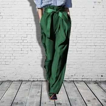 Kõrge Elastne Vöökoht Vabaaja Püksid Kaua Palazzo Vintage Tahke Pantalon Pikad Püksid VONDA Naiste Lahtised Pikad Püksid Vöö 5XL