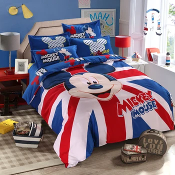 Lapsed Mickey Mouse Voodipesu Komplekt Poisid/Tüdrukud Tekikott Briti Lipu Cartoon Muster Korter Lehed Täis Queen Size Bed, Twin Pesu