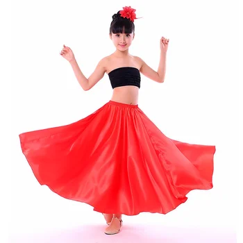Lapsed Tüdrukud Tantsu Kostüümid Hispaania Flamenco Seelik Satiin Tahke Punane Etapp Kanda Tulemuslikkuse Kleit Pluss Suurus Kiik Tantsusaal Seelik