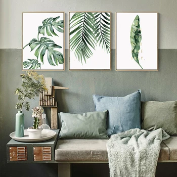 Lihtne Akvarell Taime Rohelised Lehed, Lõuend Maali Art Deco Plakat Magamistuba, Elutuba Söögitoa Seina Art Teenetemärgi