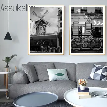 Linn, Maastik Seina Maali Must Ja Valge Plakat Hoone Lõuend Art Prints Põhjamaade Stiilis Seina Pildid Elutuba Decor