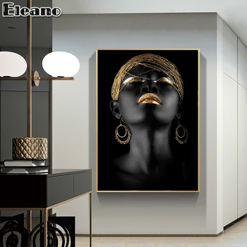 Lõuend Abstraktse Maali Aafrika Kunsti Must ja kuldne Naine Joonis Pilt elutoa Seina Hoom Decor Põhjamaade Kaasaegse Kunsti Maali