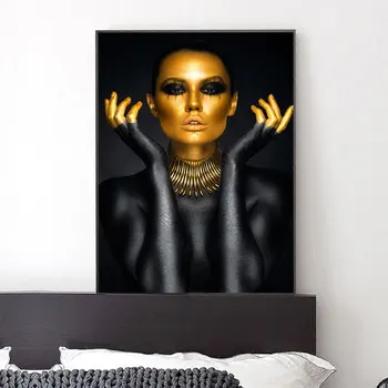 Lõuend Maali Seina Pilt Moe-Aafrika Kuldne Must Naiste Plakatid, Prindid Kunsti Põhjamaade Modulaarne Kodus Decor elutuba