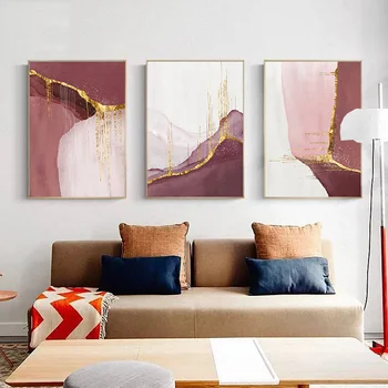 Maalid Seina Art Lõuend Abstraktset Roosa Kuld Ilus Armas Modulaarne Pilt HD Printida Plakateid Nr Raam elutuba Home Decor