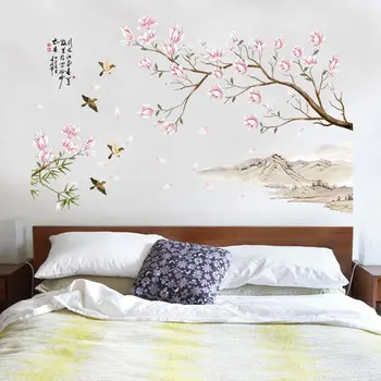 Magpie Peach Blossom Seina Kleebised Hiina Stiilis Tapeet, elutoas TV Taust Seina Kaunistamiseks isekleepuvad Magamistuba Decor