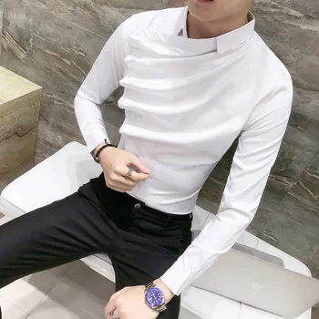 Meeste ööklubi DJ laulja seksikas ebaregulaarne disain särgid hiphop punk rock pluus meeste must valge korea slim fit riided 2018