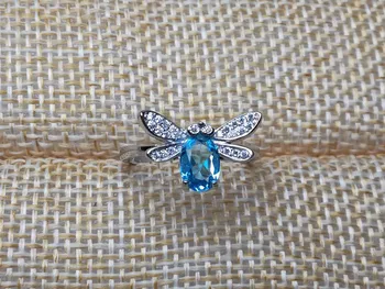 [MeiBaPJ]925 Sterling Hõbe Dragonfly Ringi Inkrusteeritud Koos Looduslike Londoni Sinine Topaas Kivi Avatud Ring Naistele