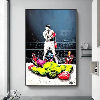 Muhammad Ali VS Hulk Lõuend Maalid Seina Art Poks Plakatid Graffiti, Kunst, Pildid Kodus Cuadros