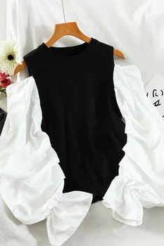 Must Kootud Segast Kampsun Casual Valge Põletatud Pikad Varrukad Maha Õlaosa Koo Pulloverid Elegantne Seksikas Naiste Kampsun Uus 2020
