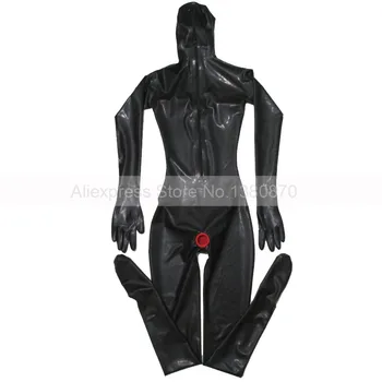 Must Seksikas Naine Lateksist Catsuit koos Kondoomidega Täielikult Katta Bodysuit Zentai 3D Rinnal S-LC194