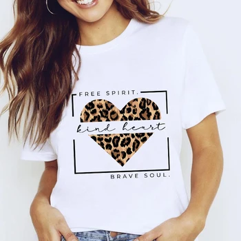 Naiste Graafiline Leopard Armastan Kohvi Armas Kevad-Suvel 90s Lühikesed Varrukad Lady Kawaii Riided, Topid, Tees Prindi Naine Tshirt T-Särk