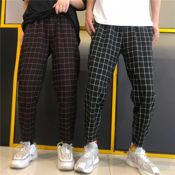 New2020 Mood Vintage Ruuduline Segast Püksid Harajuku Naine Mees Püksid Elastics Kõrge Vöökoht Püksid Korea Põhjuslik Pikad Püksid
