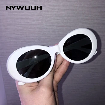 NYWOOH Vintage Kurt Cobain prillid ovaalsed päikeseprillid daamid trendikas retro Naiste päikeseprillid valge must prillid UV400 Peegel