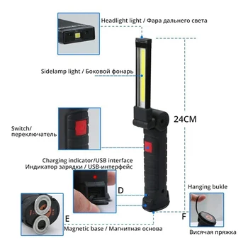 Pihuarvuti COB led taskulamp USB laetav 5Modes veekindel Kokkuklapitavad Kinnihakkamine Autode hooldus Väljas telkimine Worklight