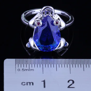 Põnev Konn Sinine Kuupmeetri Tsirkooniumoksiid Hõbetatud Sõrmus V0130