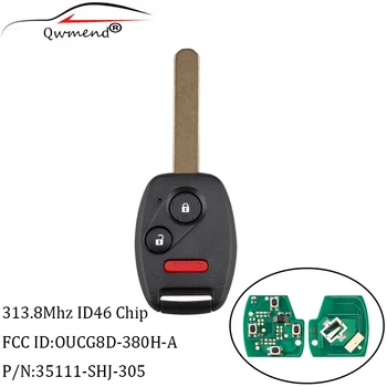 QWMEND Auto Kanne Remote Key 2+1Buttons 313.8 Mhz Koos ID46 Kiip OUCG8D-380H-A Fob Honda Accord Sobivad Civic Odyssey 2003-2007