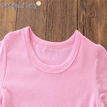 SAMGAMI BEEBI Tüdrukud Brändi Väikelapse Girl Riietus Määrab cartoon roosa tops T-särk + trükkimine pikad püksid+peapael 3tk Lapsed Riided