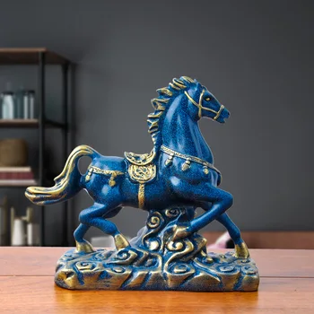 Sinine loom hobuse kuju，Vaik moodsa kunsti skulptuur，Kodu elutoas desktop kaunistused，Kontori kaunistamiseks äri kingitus kuju