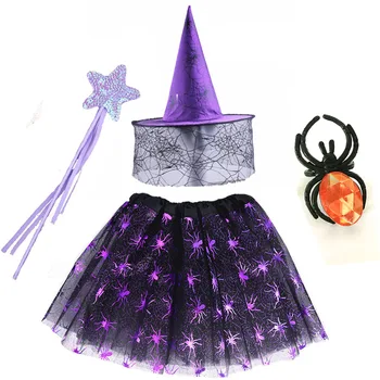 Spider Web Tutu Ämblikuvõrk Seelik Nõid Wizard Hat Rõngad Magic Wands Sobiks Pool Varustus Karneval Halloween Kostüüm Lapsed Tüdrukud