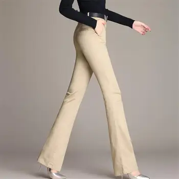 Tasuta Kohaletoimetamine 2018 Uued Kvaliteetsed Naiste Solid 4 Värvi Kevad-Suvine Vabaaja Rakette püksid Boot Cut Kõrge Vöökoht Puuvillased püksid