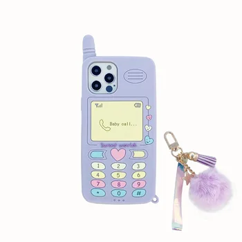 Tüdruk Süda Naljakas Cartoon Telefon Case for iPhone 12 11 Promax 12 Xs Max Xr X 7 8plus Lilla Karusnaha Palli Ripats Silikoon tagakaas