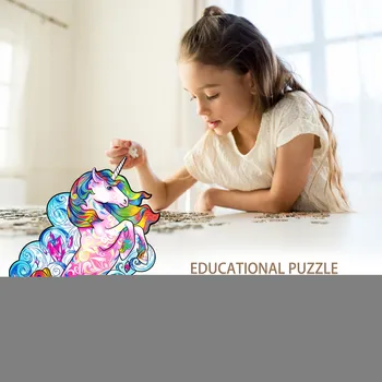 Unikaalne Salapärane Loom Kuju Ükssarvik Puidust Pusled Mõistatusi lauamäng Täiskasvanutele Kids 3D Puzzle Kingitus Tabel Mänguasja pappkarp
