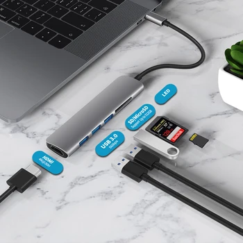 USB-3.1 Type-C-Hub HDMI Adapter 4K Thunderbolt-3 USB-C keskus koos Rummu 3.0 TF SD Lugeja Pesa MAKSEVIIVITUSE MacBook Pro/Air/Huawei Mate