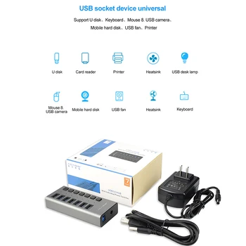 USB Hub 3.0 High Speed 7-Port USB 3.0 Hub Splitter on/Off Lüliti (ELI/USA Power Adapter sobib MacBook Sülearvuti