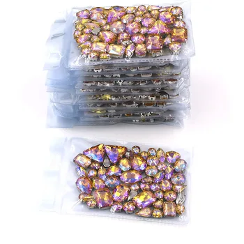 Uus Hulgi-5 kotid segatud kuju Kollane AB kivid klaas-kristall, hõbe baasi õmble kive jaoks rõivamanused
