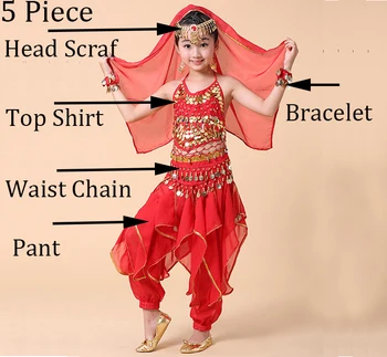 Uus Stiil Lapsed kõhutants Kostüüm Idamaise Tantsu Kostüümid Belly Dance Tantsija Riided India Tantsu Kostüümid Puhul Lapsed 5tk/set
