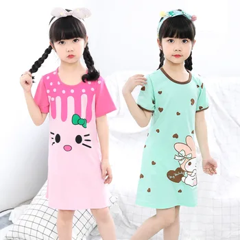 Uus suvine laste sleepwear tüdrukud puuvillane lühikeste varrukatega kleit pidžaama tüdrukutele sleepwear suured nightgowns