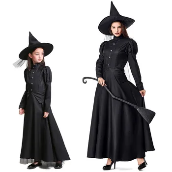 Vanema-lapse riided Must Nõid Kleit Velho Cosplay Täiskasvanud Halloween Kostüümid Naistele Nõid Kleit Poole Hirmutav Cosplay