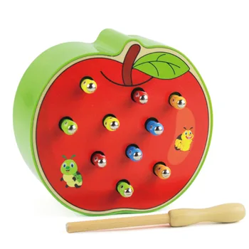Väikelapse Puidust Magnet Plokid Mänguasi Armas Puu-Plokk Mänguasjad Punane Maasikas/Apple Saagi Bugs/Caterpillar Imeda läbi Putukad Lapsed