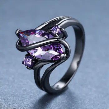 Võlu Naine 14KT Must Kuld Õhuke Rõngas Klassikaline Purple Leaf Crystal abielusõrmus Hõrk Pruut Tsirkoon Engagement Rõngad Naistele