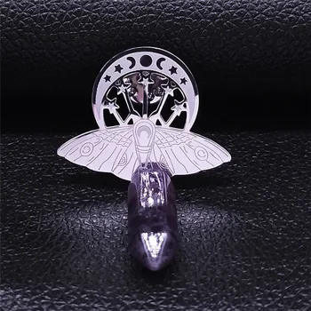 Witchcra Moon Moth Bullet Kuusnurkne Pendel Reiki Tšakra Roostevabast Terasest Sõle Naiste/Meeste Hõbe Värvi Ehted broche X7003S05