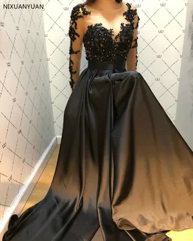 Õhtul Ametliku Kleit 2021 Abendkleider Vestido Longo Festa Rüü De Iltamat Must Pikk Varrukas Araabia Pikk Õhtu Kleidid