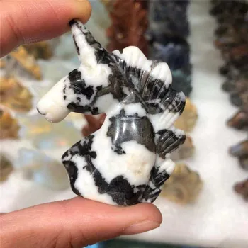 Ükssarvik Pea Kolju Figuriin Loomulik Zebra kivi Tervendav Energia Loomade Nikerdatud Kristall Kuju Gemstone Home decor