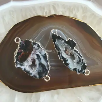 10tk Laadi Must Kvarts Geode Gem Kivi Pistikud, Hõbedane Värv Crystal Drusy Geode Ripats Helmed Tulemused