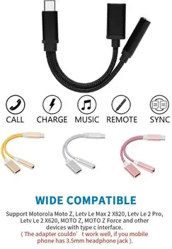 2 in 1 C-Tüüpi 3,5 mm ja Laadija Kõrvaklapid Audio USB Kaabel, Adapter, USA