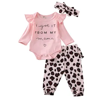 2020. aasta Sügisel Baby Girls Casual Outsuits Pikk Varrukas Kaeluse ümber Pullover Top + Leopard Printida Püksid + Peapael Set 0-18M Riided