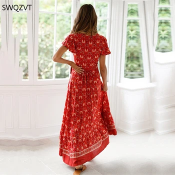 2020. aasta Sügisel Naiste Kleit Mood Print V-kaelus Ees Lõhik õie kleidid Vabaaja Lühikesed Varrukad Naiste Pikk Maxi Kleit peokleidid