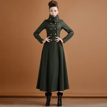 2021 Uus naiste Must jakk naiste vintage seista krae, kaherealine slim pikk villane mantel pluss suurusele sügis-talv overcoat