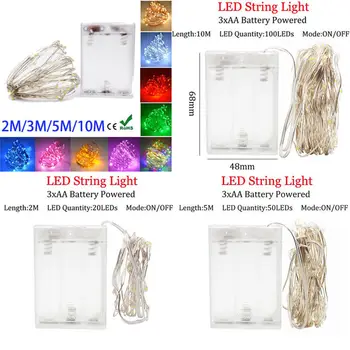 2M-10M Multi-värviline LED Aku Micro Riis Traat Vask Haldjas String Tuled Siseruumides Väljas Pulm jõuluehe