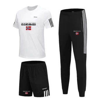 3 Tükki/Set Spordi T-särk Meeste Ülikond Töötab Püksid +Sport Püksid +Sörkimine Püksid, Spordirõivad, Sobiks Jalgpalli Sobiks Jõusaal Ülikond Uus