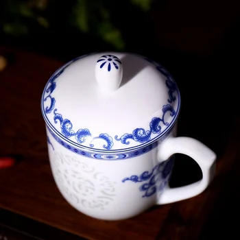 380ml Jingdezhen Sinine ja Valge Portselan Õõnes Tee Tass Kaanega Keraamiline Asukoht Äri Vesi Cup Boutique Hiina kohvitass