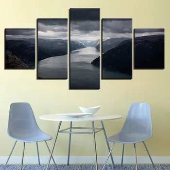 5 Tükki Mägi Jõe Tumedad Pilved Lõuendile Maali Pilte HD Trükitud Kaasaegse Kodu Kaunistamiseks elutuba Seina Art Raamistik