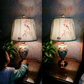 Ameerika tabel lamp magamistuba voodi kõrval laua lamp riie lambivarju lill ja lind retro riik keraamiline lauavalgusti