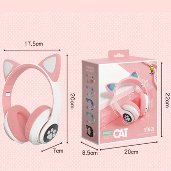 Armas Kass Kõrva LED Valgus Bluetooth Kõrvaklapid Kassi Kõrvad Traadita Kõrvaklappide TF Peakomplekt Hifi Stereo Tüdruk kid Telefon Kingitus